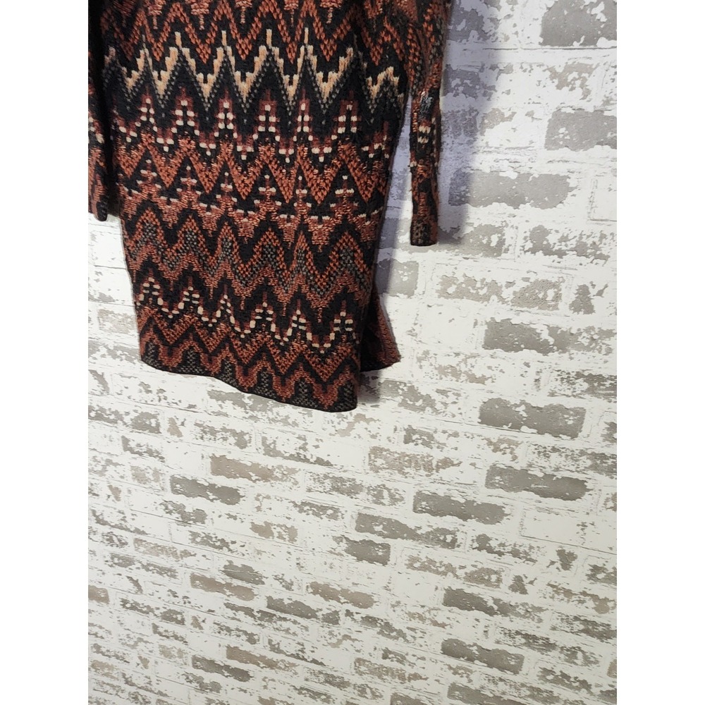 Lucky Brand Sweater Size XS Orange Black Wool Blend Aztec Long Cardigan Oversize - Picture 9 of 14